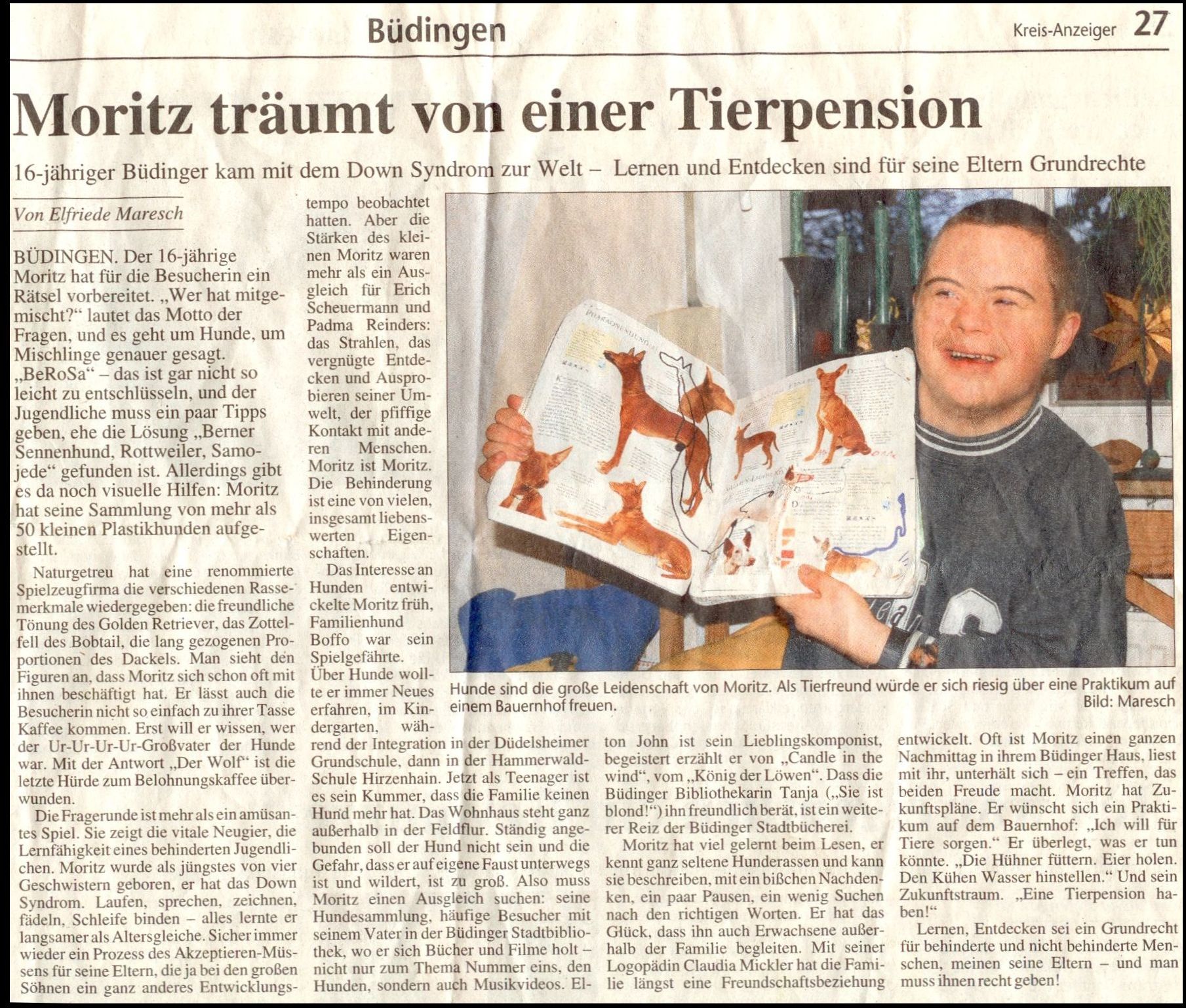 Artikel über Moritz im Kreisanzeiger